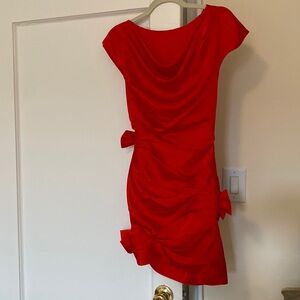Fame and partners red silky dress with bow details